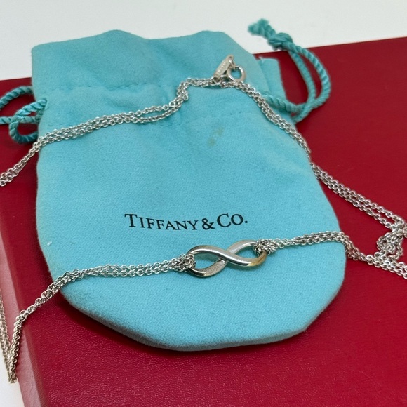 Tiffany Co Sterling Silver Infinity Double Chain Necklace 16 in